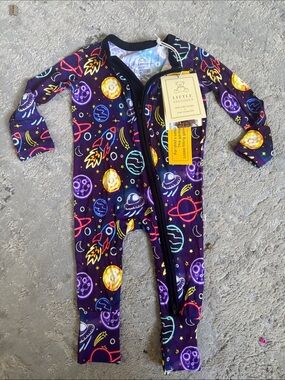 Little Snuggles Purple Space-Print Baby Footie